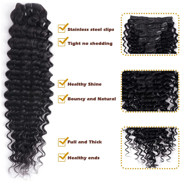 Deep Wave Clip Ins Human Hair Extensions