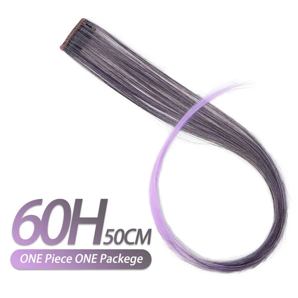 Pageup Rainbow Hair Extension Clip One Piece Synthetic Fake Colored Hair Pieces Pink Long 20" False Clip in Hair Extensions