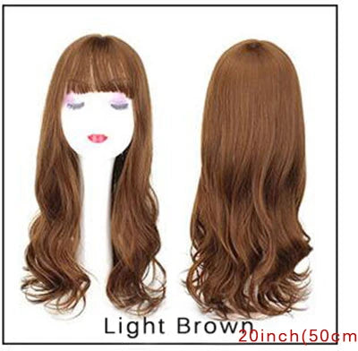 Natural Wave Women Synthetic Hair Light Brown One-Piece Hair Extension With Bangs High Temperature Fiber Clip-In Hairpieces