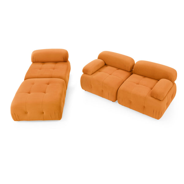 Modular Sectional Sofa, Button Tufted Designed and DIY Combination,L Shaped Couch With Reversible Ottoman, Orange Velvet