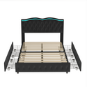 Queen Platform Bed Frame , Velvet Upholstered Bed With Deep Tufted Buttons and Nailhead Trim, Adjustable Colorful LED Li