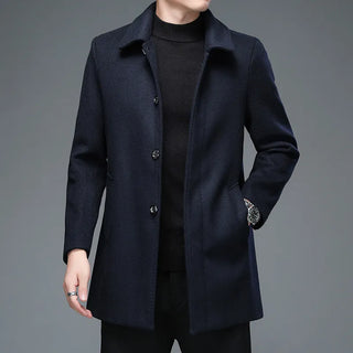 Buy navy High Quality Mens Winter Jackets and Coats Business Casual Woolen Jackets Coats Long Overcoat Men Turn Down Collar Wool Blends