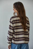 Knit Cotton Multi Striped Crew Neck Long Sleeve Top