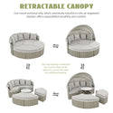 Patio Furniture Round Outdoor Sectional Sofa Set Rattan Daybed Two-Tone Weave Sunbed With Retractable Canopy, Separate S