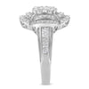 14K White Gold 1.0 Cttw Round & Baguette Cut Diamond Floral Cluster Quatrefoil Channel Set Band Cocktail Statement Ring