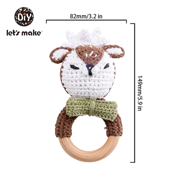 Let's Make Baby Rattles Set Crochet Animal Elk Amigurumi Elephant Baby Teether Wooden Pacifier ChainBPA Free Nursing Rattle Toys