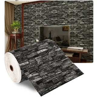 Buy brick-black 3D Wallpaper Decoration Self-Adhesive