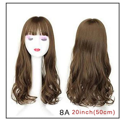 Natural Wave Women Synthetic Hair Light Brown One-Piece Hair Extension With Bangs High Temperature Fiber Clip-In Hairpieces