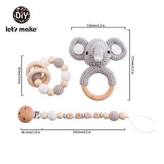 Buy elephant Let&#39;s Make Baby Rattles Set Crochet Animal Elk Amigurumi Elephant Baby Teether Wooden Pacifier ChainBPA Free Nursing Rattle Toys