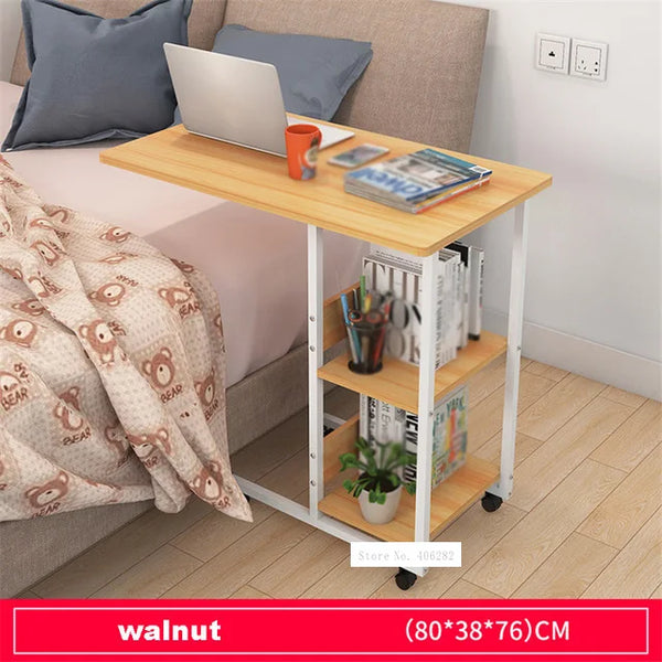 Pressboard Steel Frame Side Table Simple Lazy Movable Notebook Computer Table Small 2-Layer Mobile Laptop Desk With Pulley