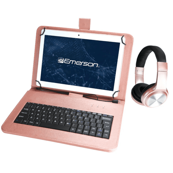 Emerson 10.1" Tablet Combo with Headphones and USB Keyboard Rose Gold - Refurbished
