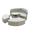 Patio Furniture Round Outdoor Sectional Sofa Set Rattan Daybed Two-Tone Weave Sunbed With Retractable Canopy, Separate S