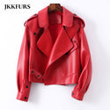 Women Real Sheepskin Fashion Bomber Designer Ladies Leather Jacket Coat