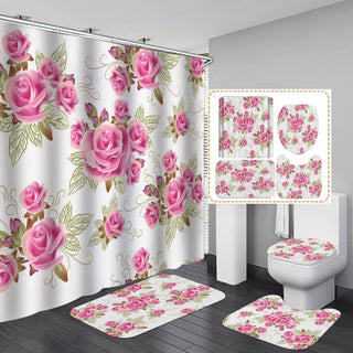 4 Pcs Shower Curtain Sets With 12 Hooks