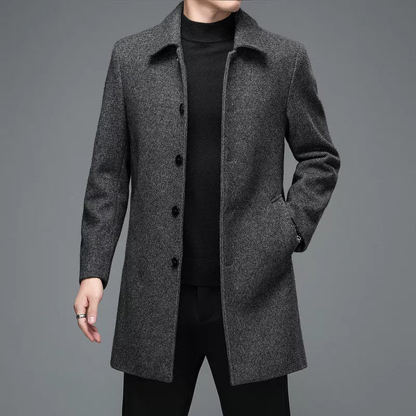 High Quality Mens Winter Jackets and Coats Business Casual Woolen Jackets Coats Long Overcoat Men Turn Down Collar Wool Blends