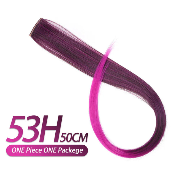 Pageup Rainbow Hair Extension Clip One Piece Synthetic Fake Colored Hair Pieces Pink Long 20" False Clip in Hair Extensions