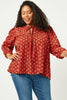 Curvy Tie Neck Floral Printed Peasant Top