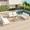 Modern Minimalist 7-Piece Metal Patio Sectional Sofa Set, All-Weather Garden Conversational Furniture Set With Thick Cus