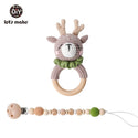 Let's Make Baby Rattles Set Crochet Animal Elk Amigurumi Elephant Baby Teether Wooden Pacifier ChainBPA Free Nursing Rattle Toys