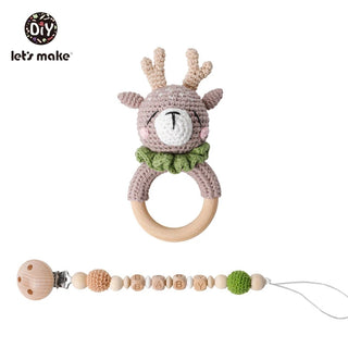 Buy fluorescent-green Let&#39;s Make Baby Rattles Set Crochet Animal Elk Amigurumi Elephant Baby Teether Wooden Pacifier ChainBPA Free Nursing Rattle Toys