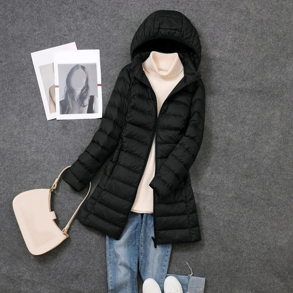 Women Warm Winter Coat Long Sleeve Solid Color Down Jackets Pockets Casual Hooded Down Coats Female Outerwear Padded Clothes