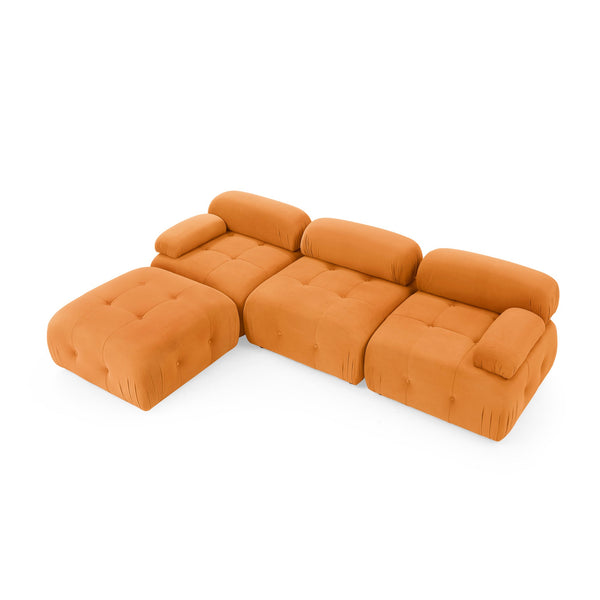 Modular Sectional Sofa, Button Tufted Designed and DIY Combination,L Shaped Couch With Reversible Ottoman, Orange Velvet