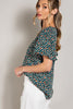 V Neck Print Short Sleeve Top - Kelly Green
