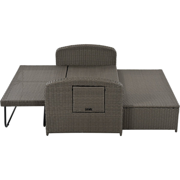 PE Wicker Rattan Double Chaise Lounge, 2-Person Reclining Daybed With Adjustable Back and Cushions, Free Furniture Prote