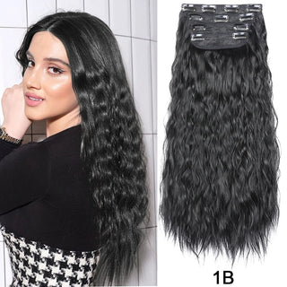 Buy 1b-curly 4Pcs/Set 20Inch Synthetic Hair Clip in Long Wavy Thick Hairpieces