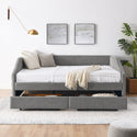 Queen Size Daybed With Two Drawers Trundle Upholstered Tufted Sofa Bed, Linen Fabric, Grey (88"x64.5"x34")