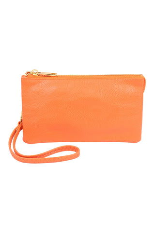 Buy orange Vegan Leather Wallet With Detachable Wristlet