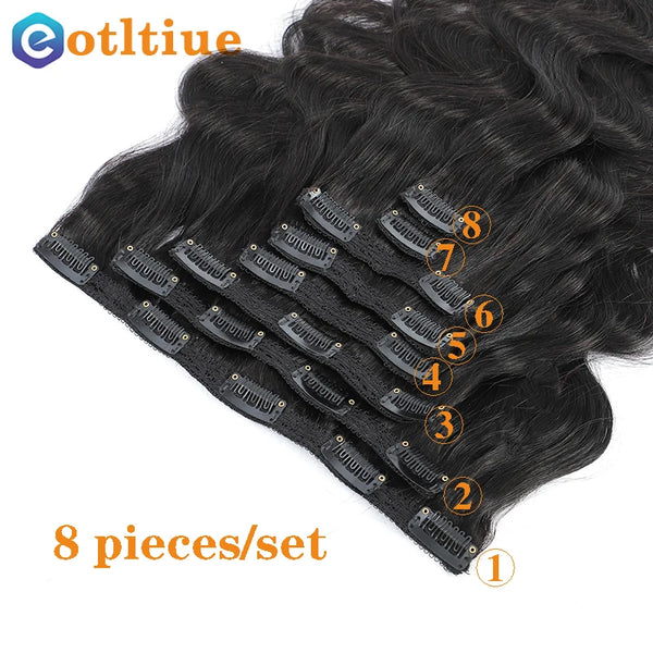 Clip in Hair Extensions Human Hair Brazilian Body Wave Clip in 8 Pcs/Set Natural Black Color Clip Ins Remy Hair 8-26 Inch 120G