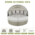 Patio Furniture Round Outdoor Sectional Sofa Set Rattan Daybed Two-Tone Weave Sunbed With Retractable Canopy, Separate S