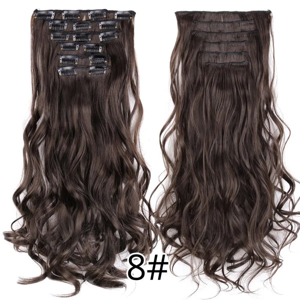 22Inch Synthetic Long Curly 16Clips Clip in Hair Extensions