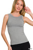 2 Way Neckline Seamless Ribbed Tank Top: H. Grey