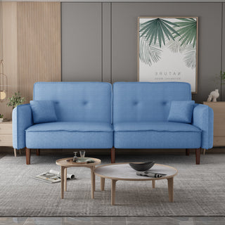 Living Room Bed Room Leisure Futon Sofa Bed in Blue Fabric With Solid Wood Leg