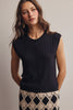Ribbed Button-Front Knit Tank: Black