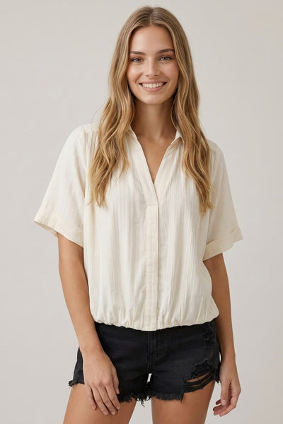 Collared Front Bubble Shirt Top | Cream