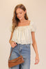 Lace Trim Floral Puff Sleeve Blouse