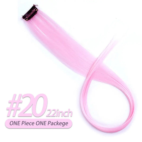 Pageup Rainbow Hair Extension Clip One Piece Synthetic Fake Colored Hair Pieces Pink Long 20" False Clip in Hair Extensions