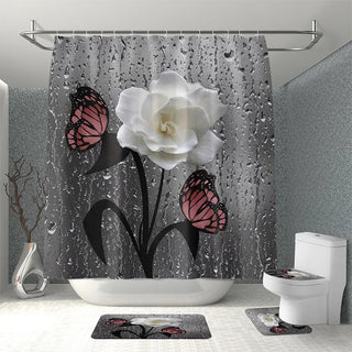 Buy a Rose Flower Bathroom Curtain With 12 Hooks