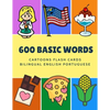 600 Basic Words Cartoons Flash Cards Bilingual English Portuguese: Easy learning baby first book with card games like ABC alphabet Numbers Animals to - Paperback