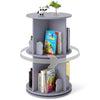 Kids Rotating Bookshelf 2-Tier Storage Rack with Bear Baffles