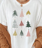 Colorful Christmas Trees Graphic Tee - White