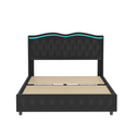 Queen Platform Bed Frame , Velvet Upholstered Bed With Deep Tufted Buttons and Nailhead Trim, Adjustable Colorful LED Li