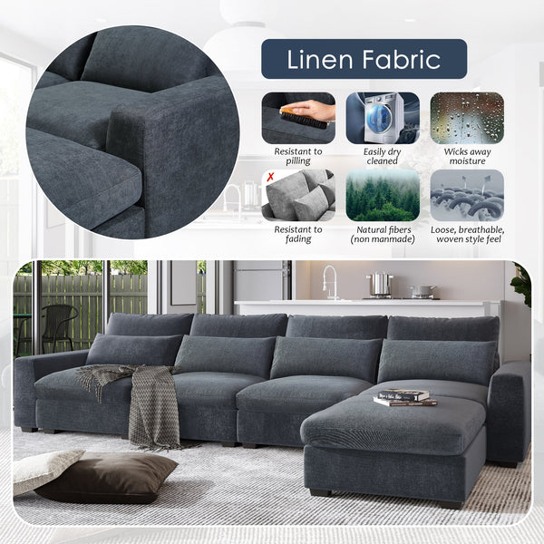 Modern Large L-Shape Feather Filled Sectional Sofa,  Convertible Sofa Couch With Reversible Chaise for Living Room