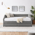 Queen Size Daybed With Two Drawers Trundle Upholstered Tufted Sofa Bed, Linen Fabric, Grey (88"x64.5"x34")