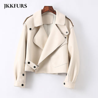 Buy white Women Real Sheepskin Fashion Bomber Designer Ladies Leather Jacket Coat