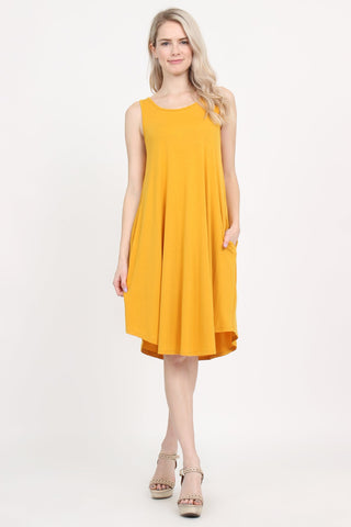 Buy dark-mustard Sleeveless Pocket Swing Dress