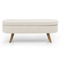 Ottoman Oval Storage Bench,Rubber Wood Legs, Beige(43.5"x16"x16")